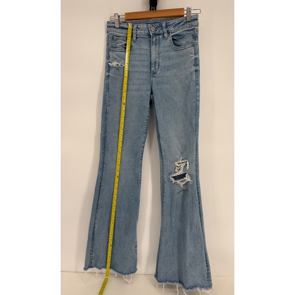 American Eagle Next Level Stretch High Rise Flare Jeans Light Wash Distressed 6 - Picture 2 of 14